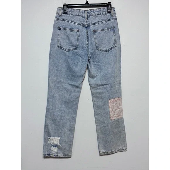 NWT Easel Patchwork Distressed Boyfriend Jeans Size Small Boho Y2K Grunge - Picture 6 of 7